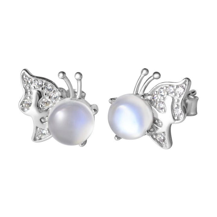 Pendientes tipo botón con forma de mariposa y piedra lunar natural de Olivenorma
