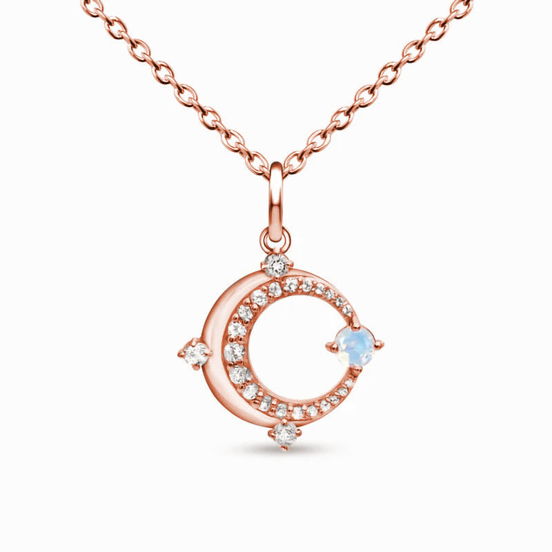 Collar con dije de luna creciente y piedra lunar natural de Olivenorma