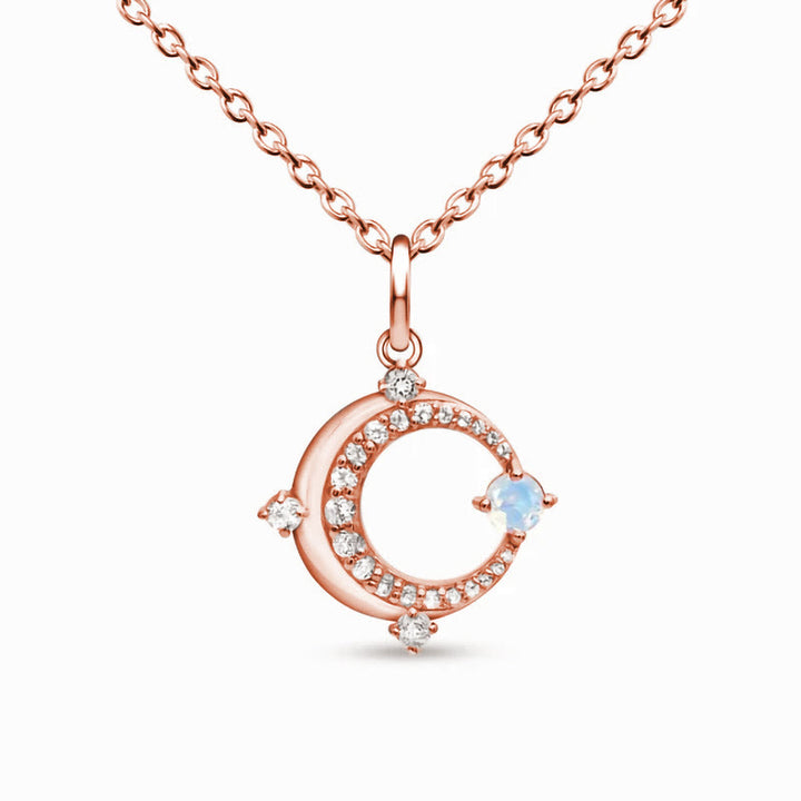 Collar con dije de luna creciente y piedra lunar natural de Olivenorma