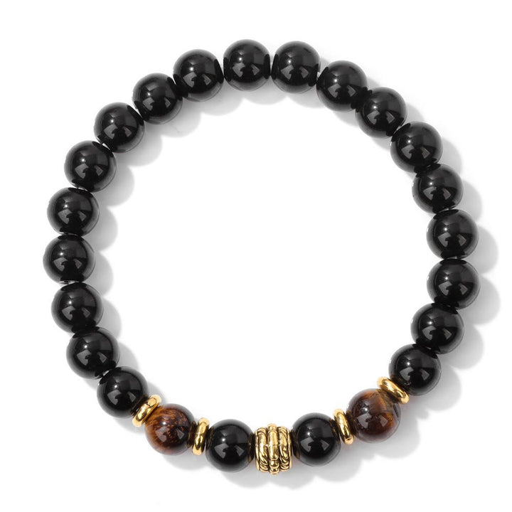 Pulsera ajustable de cuentas de ojo de tigre y obsidiana natural de Olivenorma