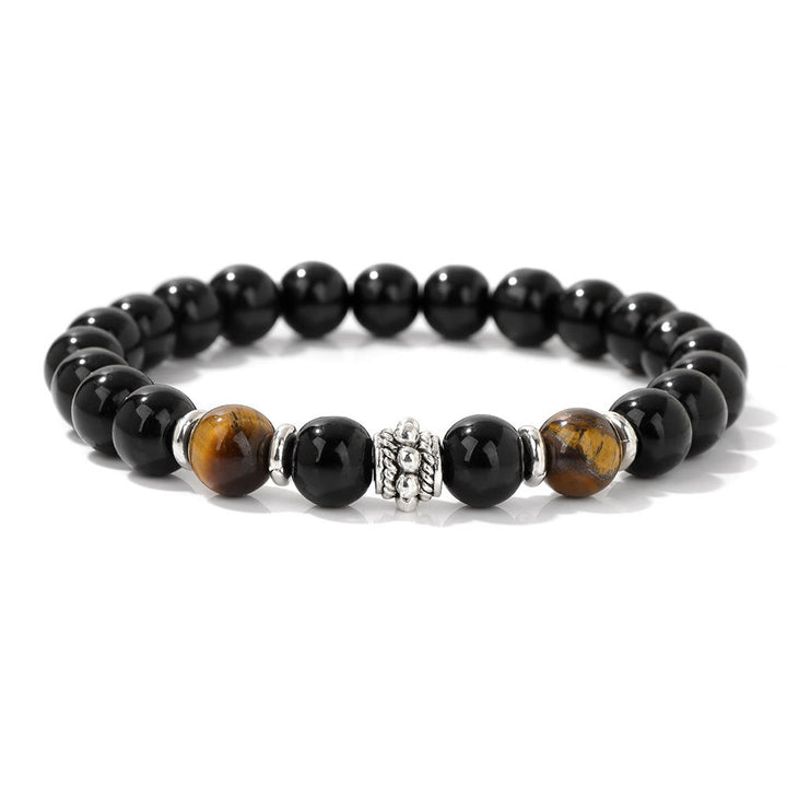 Pulsera ajustable de cuentas de ojo de tigre y obsidiana natural de Olivenorma