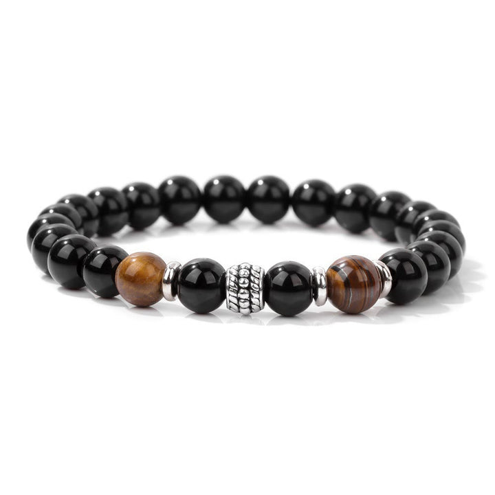 Pulsera ajustable de cuentas de ojo de tigre y obsidiana natural de Olivenorma