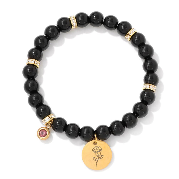 Pulsera de cuentas con dije de flor de nacimiento con piedra natal de 8 mm de Olivenorma