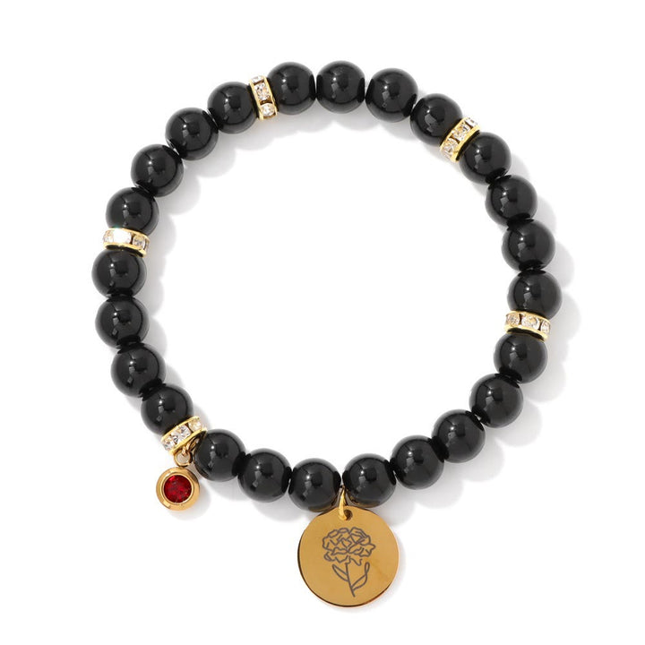 Pulsera de cuentas con dije de flor de nacimiento con piedra natal de 8 mm de Olivenorma