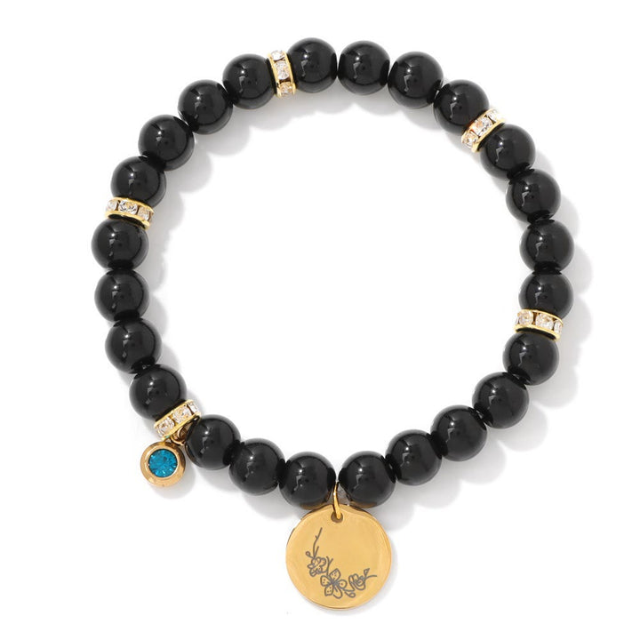 Pulsera de cuentas con dije de flor de nacimiento con piedra natal de 8 mm de Olivenorma