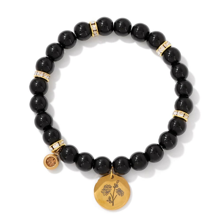 Pulsera de cuentas con dije de flor de nacimiento con piedra natal de 8 mm de Olivenorma