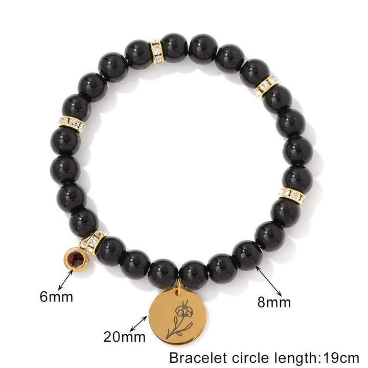 Pulsera de cuentas con dije de flor de nacimiento con piedra natal de 8 mm de Olivenorma