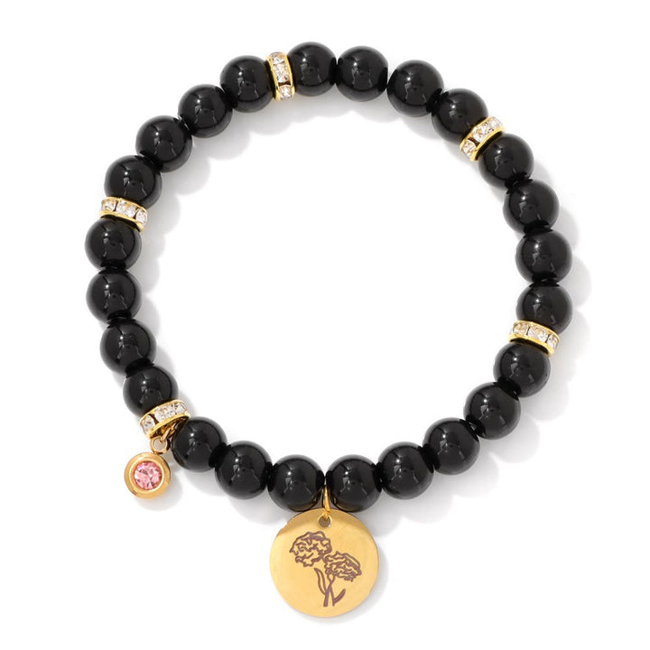 Pulsera de cuentas con dije de flor de nacimiento con piedra natal de 8 mm de Olivenorma