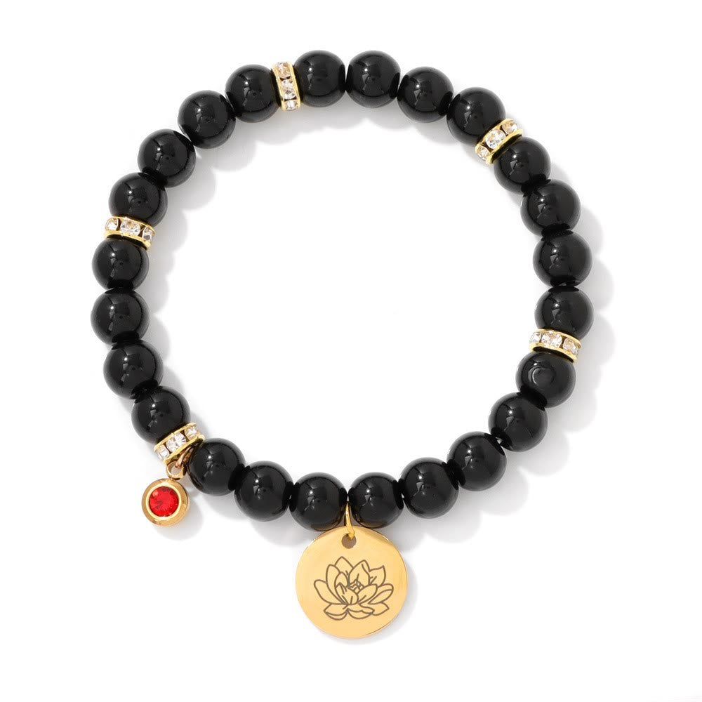 Pulsera de cuentas con dije de flor de nacimiento con piedra natal de 8 mm de Olivenorma