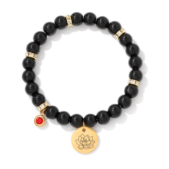 Pulsera de cuentas con dije de flor de nacimiento con piedra natal de 8 mm de Olivenorma
