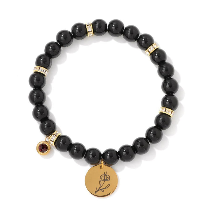 Pulsera de cuentas con dije de flor de nacimiento con piedra natal de 8 mm de Olivenorma