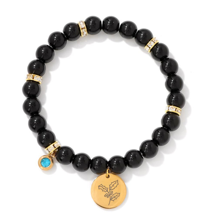 Pulsera de cuentas con dije de flor de nacimiento con piedra natal de 8 mm de Olivenorma