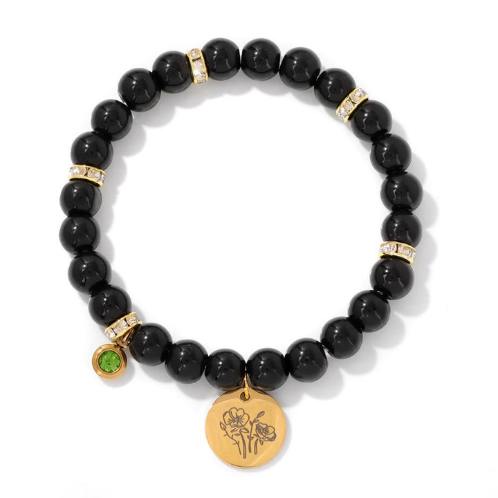 Pulsera de cuentas con dije de flor de nacimiento con piedra natal de 8 mm de Olivenorma
