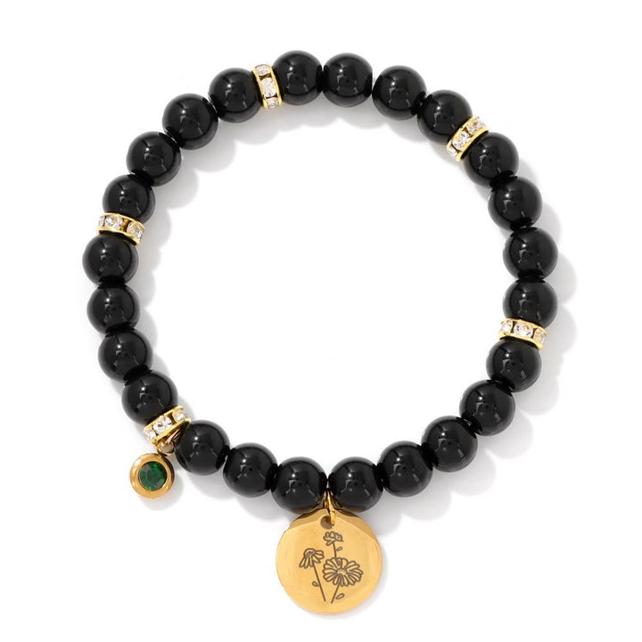 Pulsera de cuentas con dije de flor de nacimiento con piedra natal de 8 mm de Olivenorma