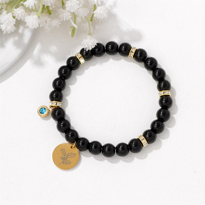 Pulsera de cuentas con dije de flor de nacimiento con piedra natal de 8 mm de Olivenorma