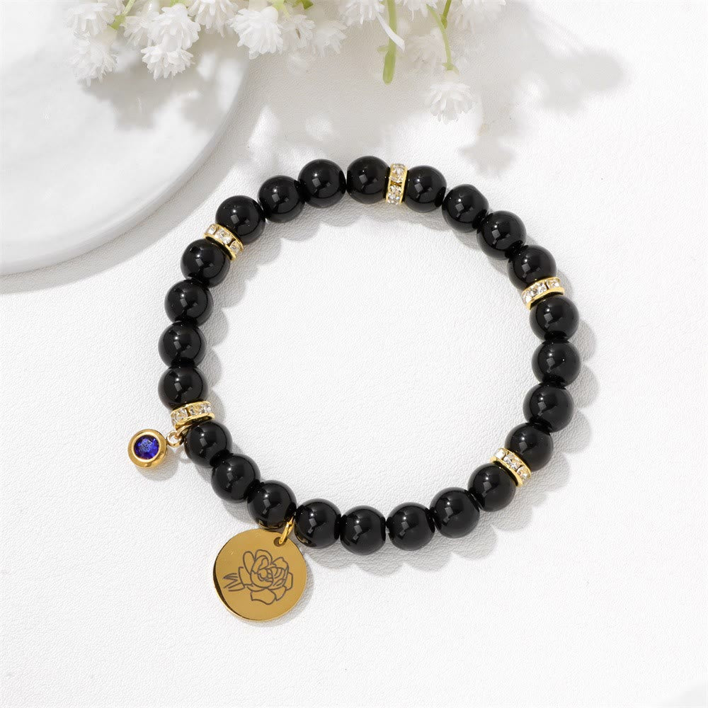 Pulsera de cuentas con dije de flor de nacimiento con piedra natal de 8 mm de Olivenorma