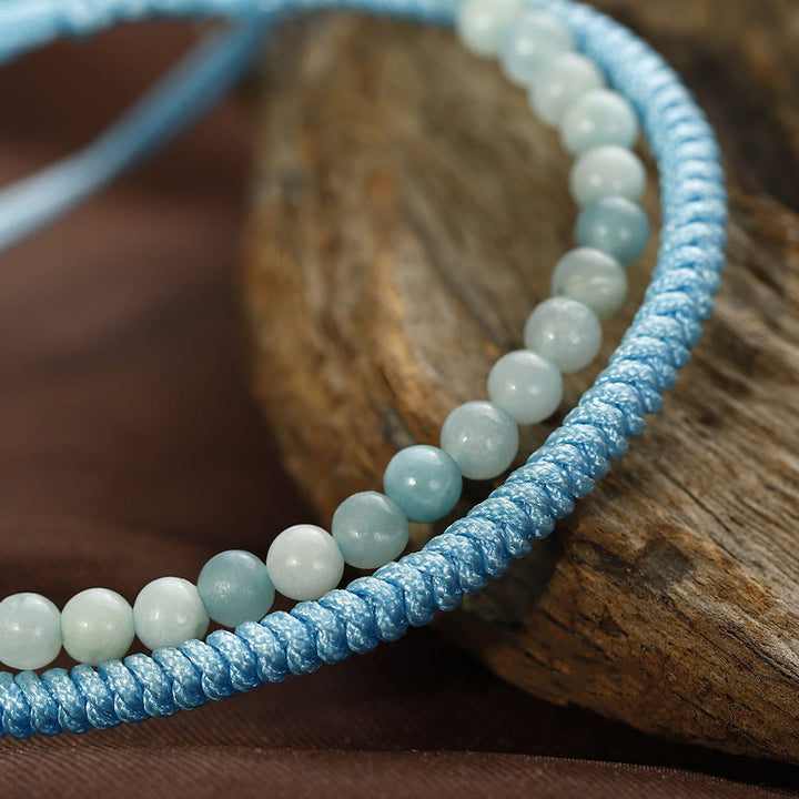 Pulsera trenzada de cuentas de amazonita natural de Olivenorma