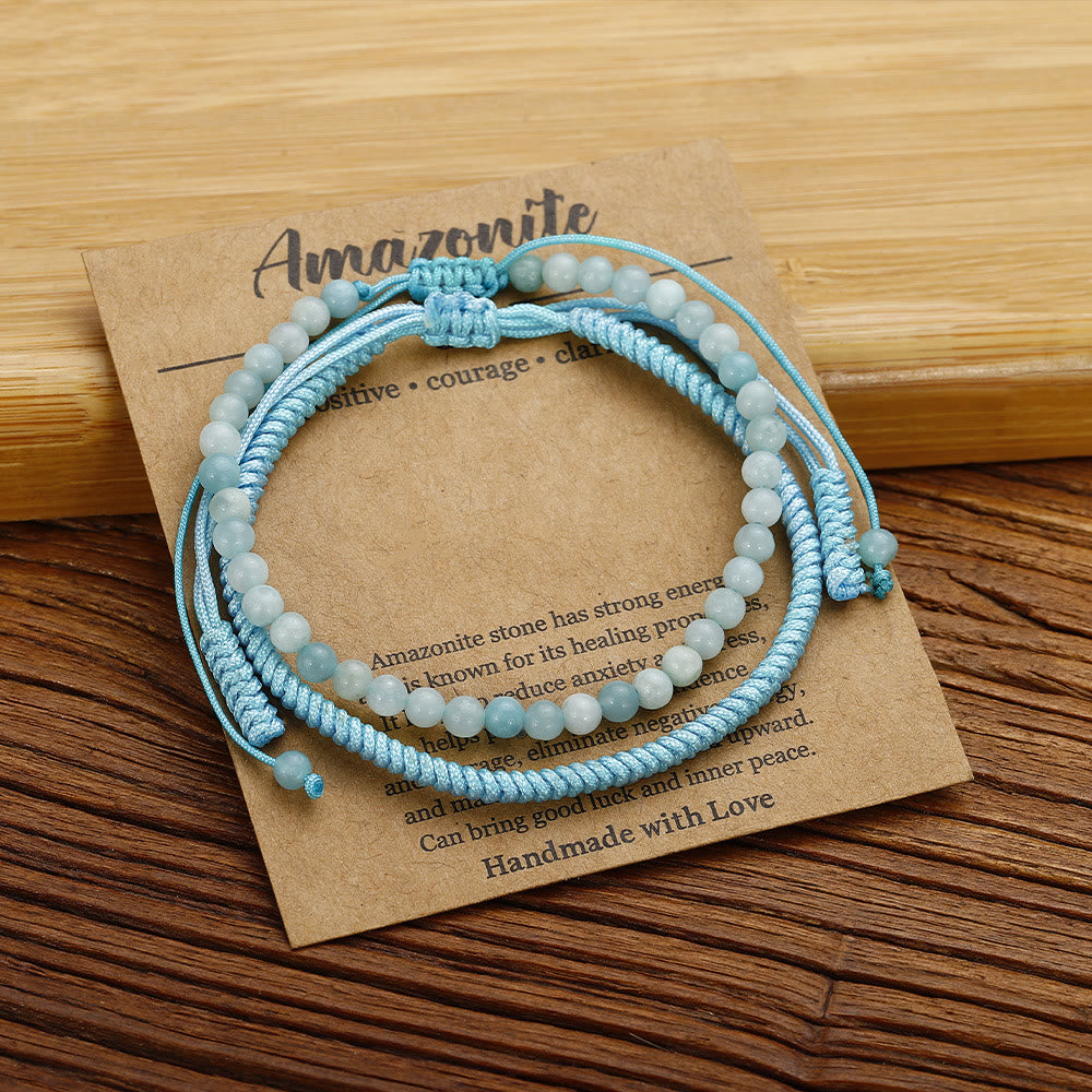 Pulsera trenzada de cuentas de amazonita natural de Olivenorma