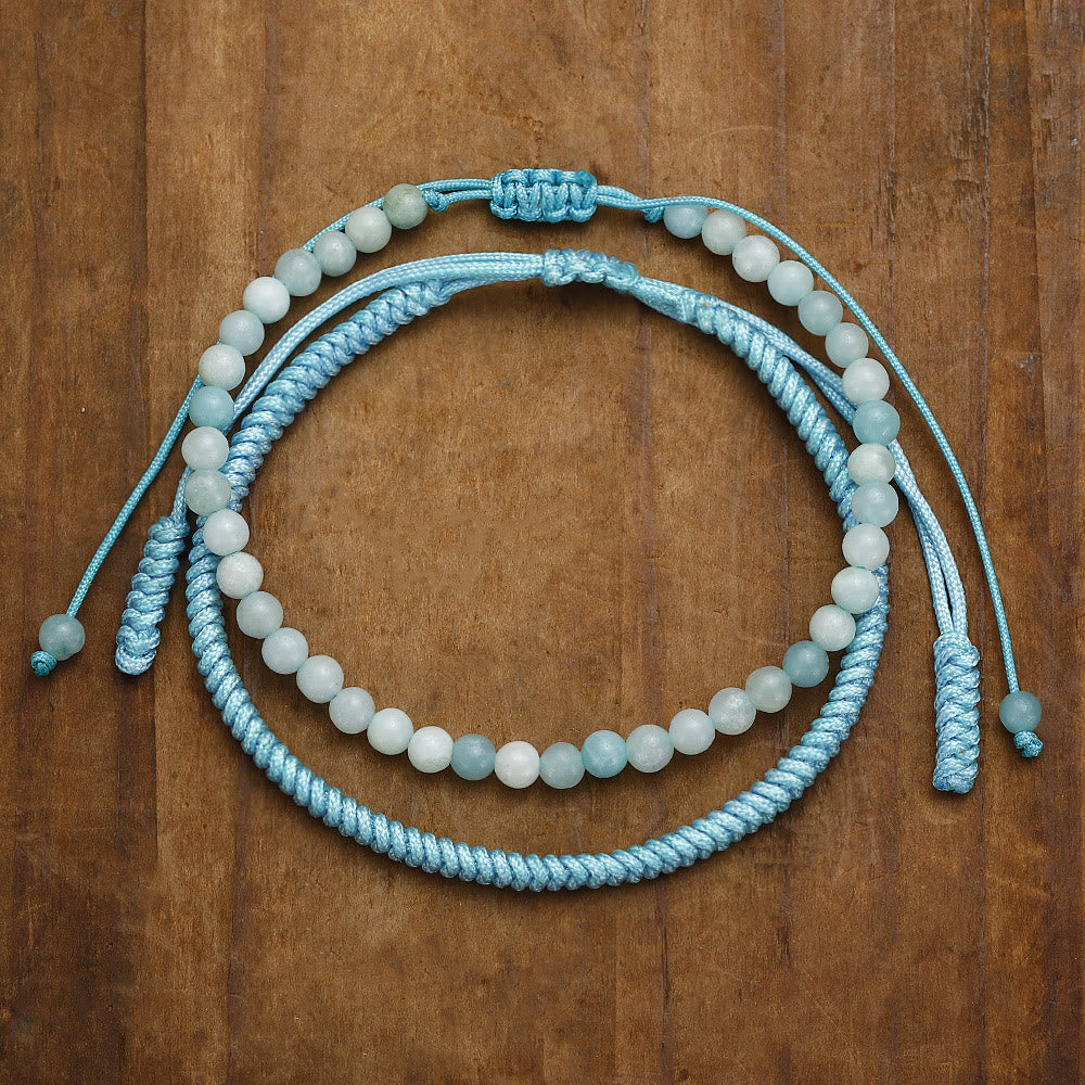 Pulsera trenzada de cuentas de amazonita natural de Olivenorma