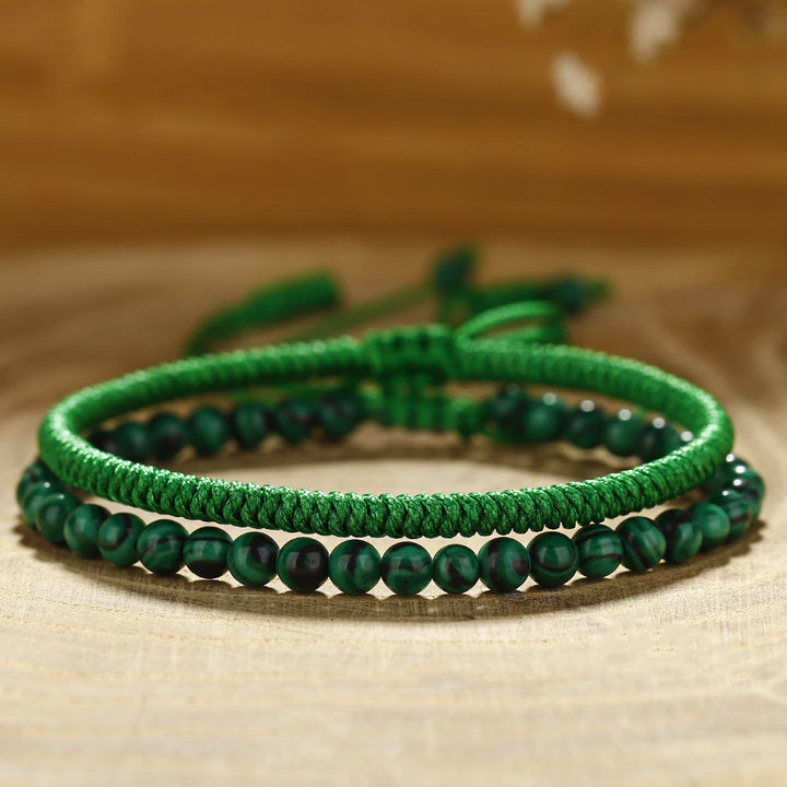 Pulsera trenzada de cuentas de malaquita natural de Olivenorma