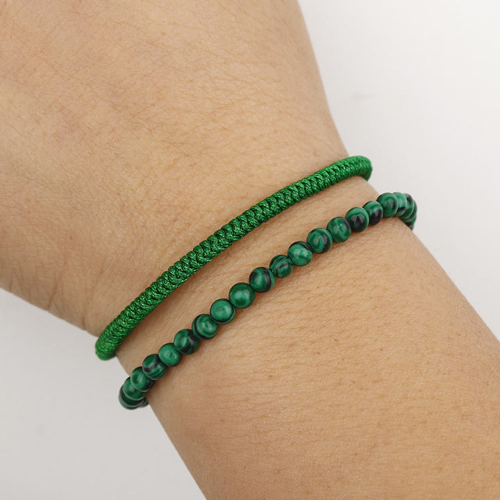 Pulsera trenzada de cuentas de malaquita natural de Olivenorma