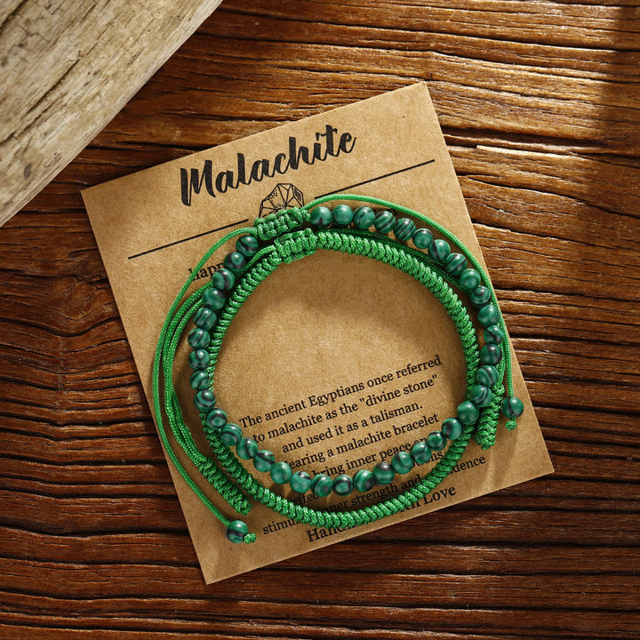 Pulsera trenzada de cuentas de malaquita natural de Olivenorma