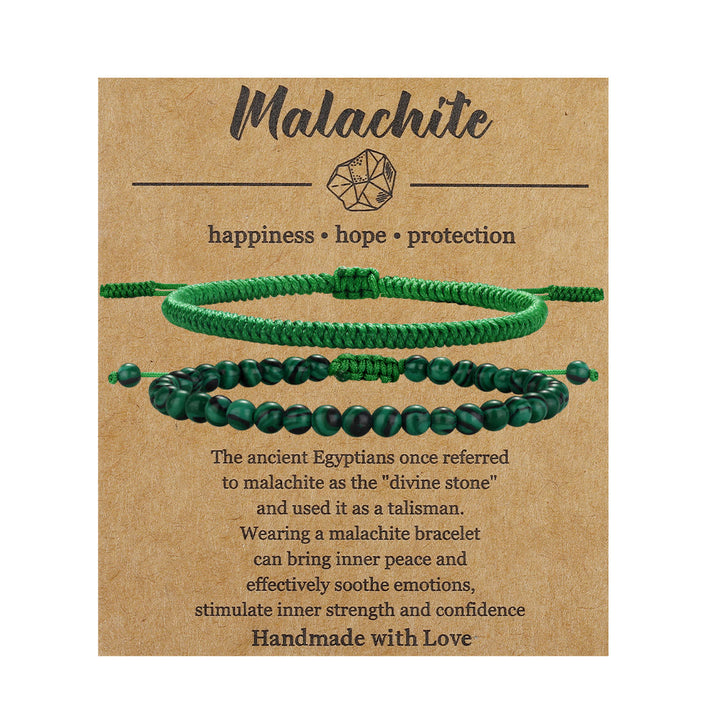 Pulsera trenzada de cuentas de malaquita natural de Olivenorma