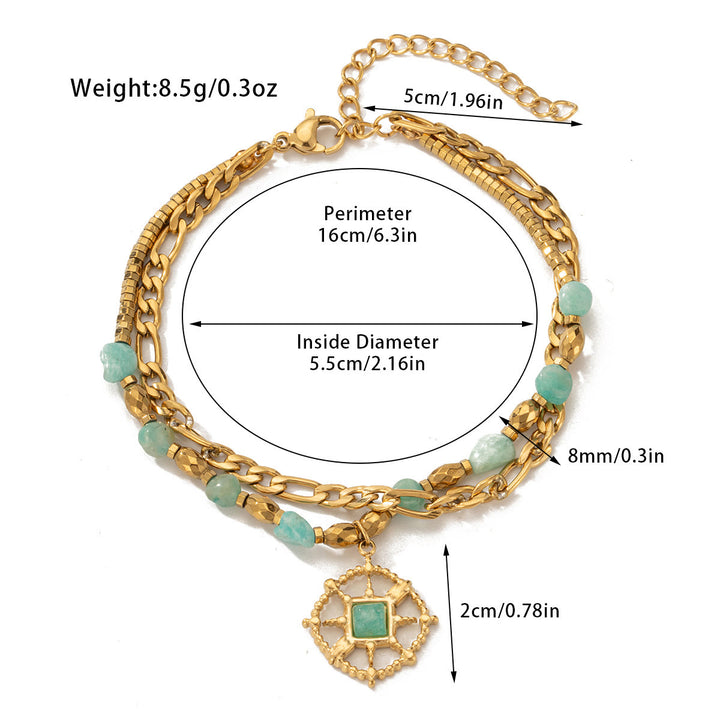 Pulsera de doble capa de aleación de cristal natural Olivenorma