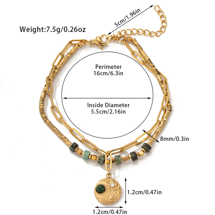 Pulsera de doble capa de aleación de cristal natural Olivenorma