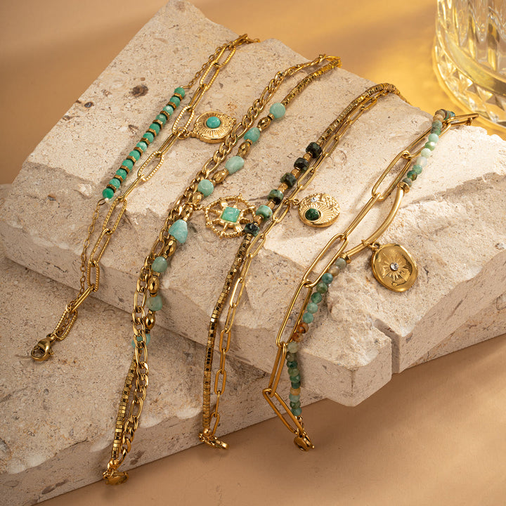 Pulsera de doble capa de aleación de cristal natural Olivenorma