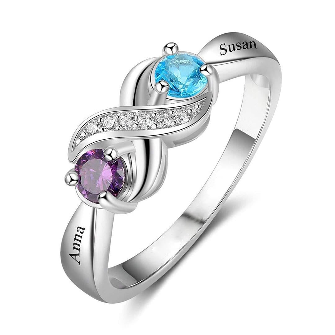 Anillo personalizado con 2 piedras de nacimiento "Infinity" de Olivenorma 