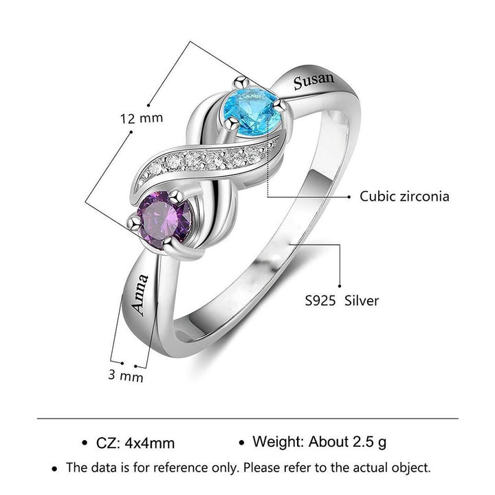 Anillo personalizado con 2 piedras de nacimiento "Infinity" de Olivenorma 