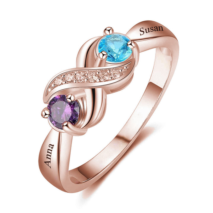 Anillo personalizado con 2 piedras de nacimiento "Infinity" de Olivenorma 