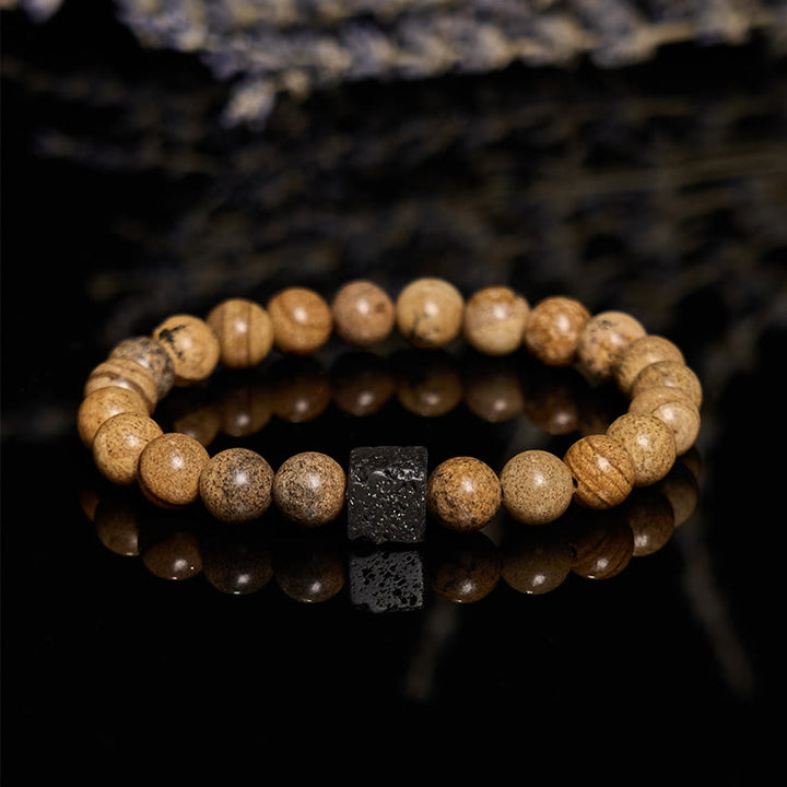 Pulsera de cuentas de jaspe con imagen de piedra de lava natural de Olivenorma