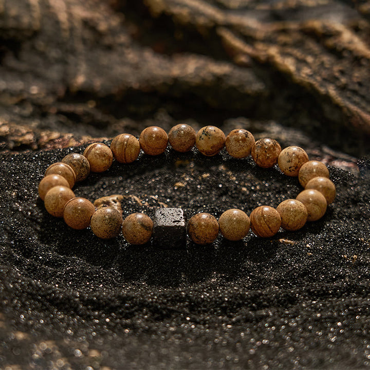 Pulsera de cuentas de jaspe con imagen de piedra de lava natural de Olivenorma