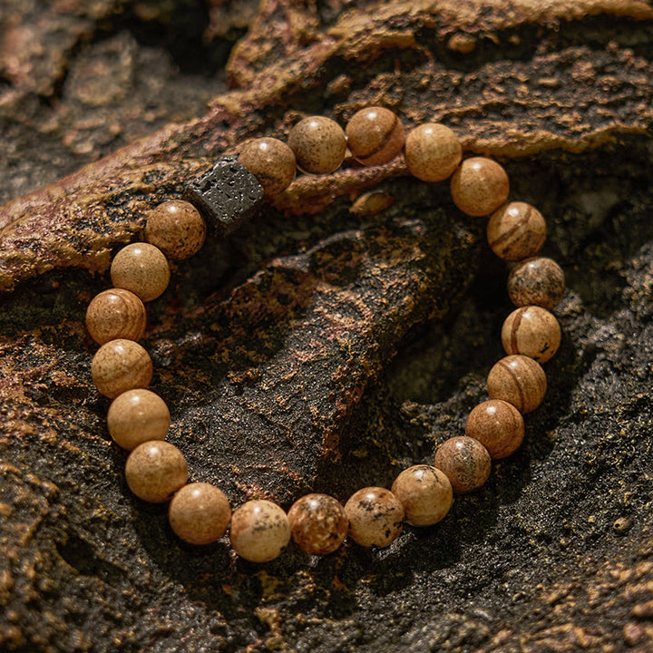 Pulsera de cuentas de jaspe con imagen de piedra de lava natural de Olivenorma