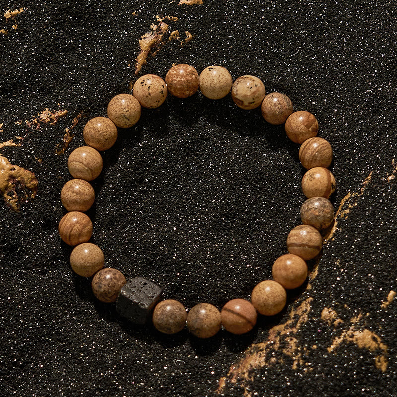 Pulsera de cuentas de jaspe con imagen de piedra de lava natural de Olivenorma