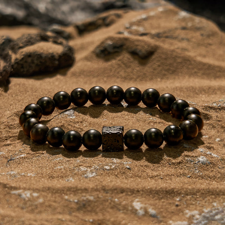 Pulsera de cuentas de ónix negro con piedra de lava de 8 mm de Olivenorma