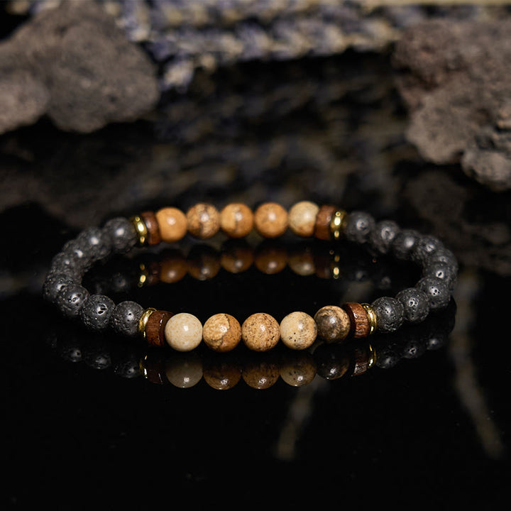 Pulsera de cuentas de jaspe con imagen de piedra de lava de 6 mm de Olivenorma