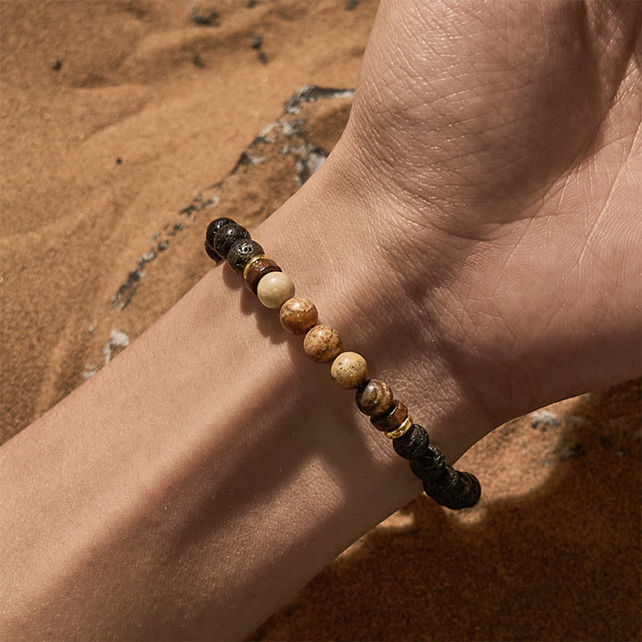 Pulsera de cuentas de jaspe con imagen de piedra de lava de 6 mm de Olivenorma