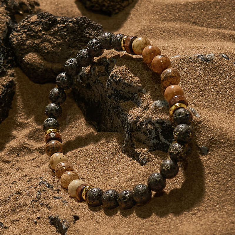 Pulsera de cuentas de jaspe con imagen de piedra de lava de 6 mm de Olivenorma
