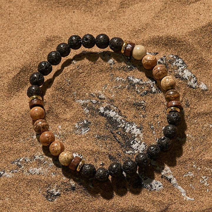 Pulsera de cuentas de jaspe con imagen de piedra de lava de 6 mm de Olivenorma