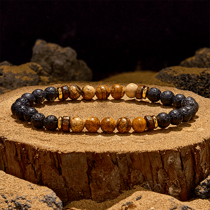 Pulsera de cuentas de jaspe con imagen de piedra de lava de 6 mm de Olivenorma