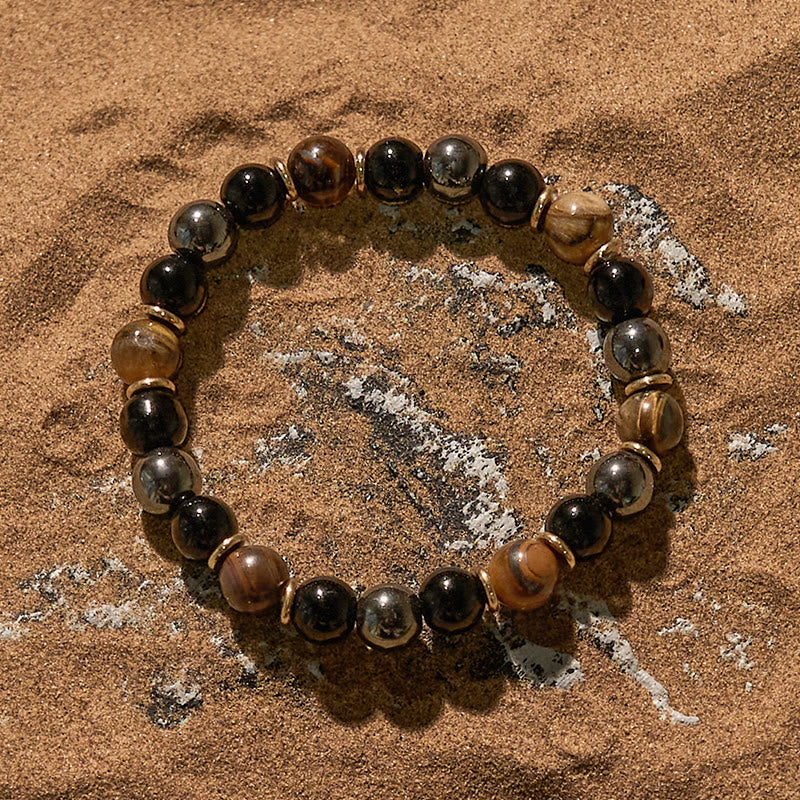 Pulsera de cuentas de hematita y ojo de tigre de obsidiana de 8 mm de Olivenorma