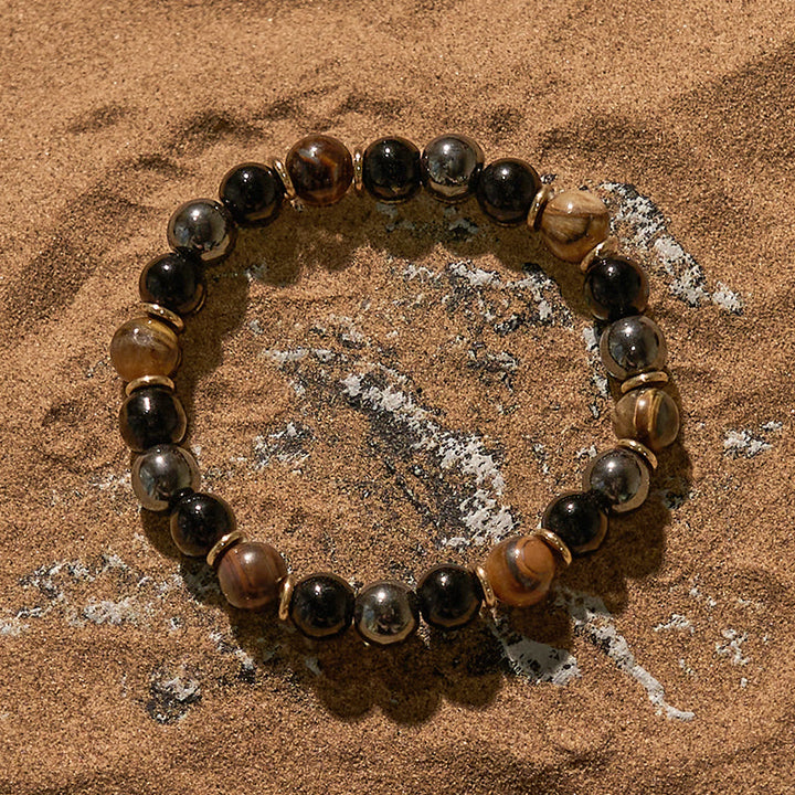 Pulsera de cuentas de hematita y ojo de tigre de obsidiana de 8 mm de Olivenorma