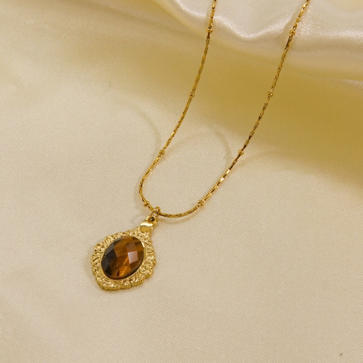 Collar con colgante de ojo de tigre natural de Olivenorma