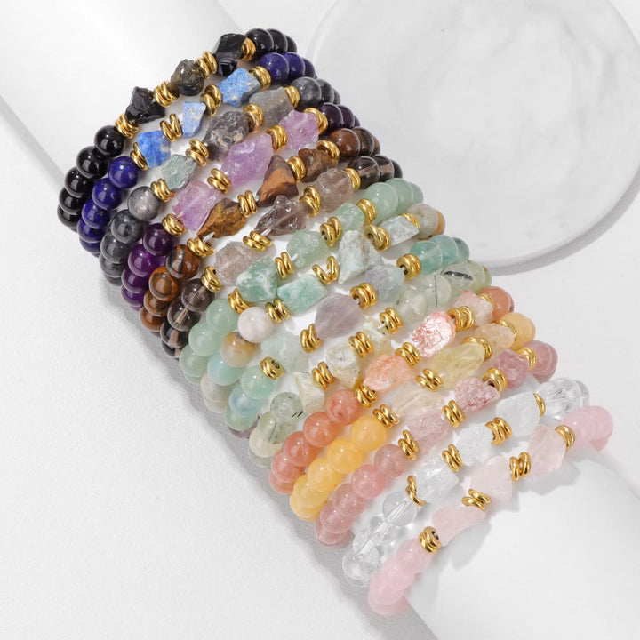 Pulsera de cuentas de piedras preciosas naturales en bruto de Olivenorma