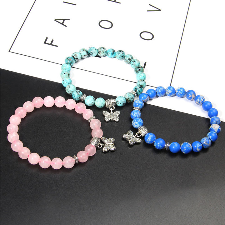 Pulsera con dije de mariposa de turquesa natural de Olivenorma