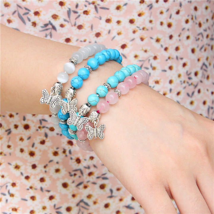 Pulsera con dije de mariposa de turquesa natural de Olivenorma
