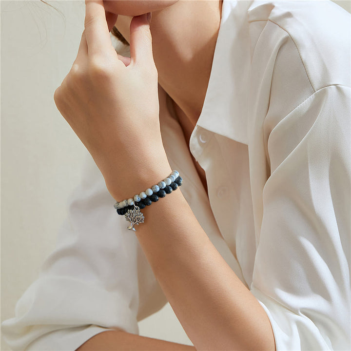 Pulsera de doble capa con piedras preciosas del árbol de la vida de Olivenorma